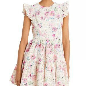 AQUA Romantic Summer Eyelet Floral Ruffle Tiered Mini Dress - size XS